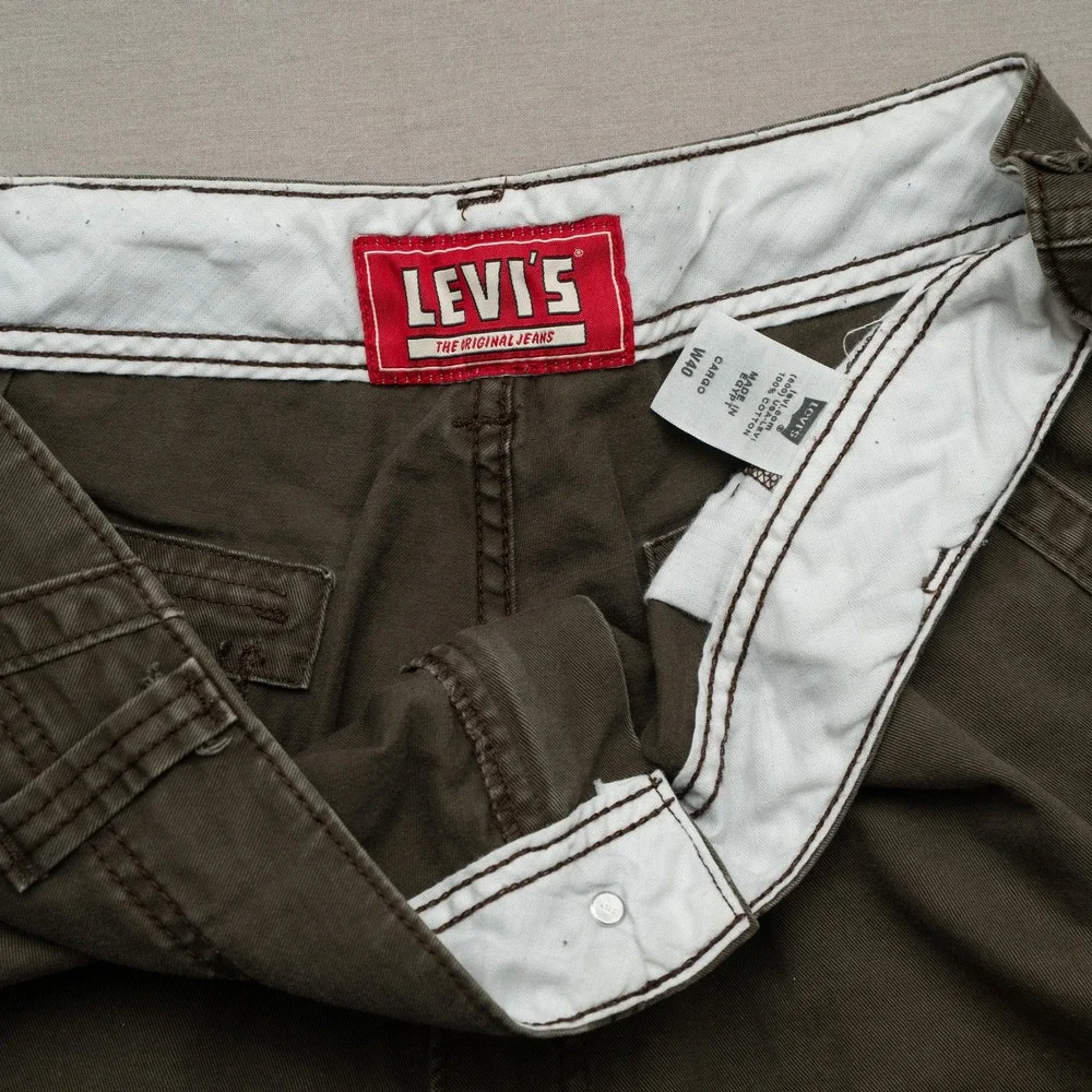 Vintage Y2k 2000s Levis Baggy Cotton Cargo Shorts Brown Loose Fit Mens 39